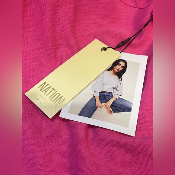 New Anthropologie Nation LTD Loren Tee Pink Long Puffy Sleeve Shirt Boho XL - Picture 6 of 8